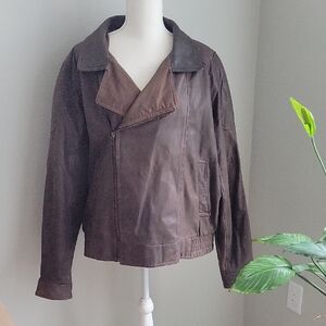 Vintage M. Julian Brown Leather Jacket 1980's size 46 Retro
